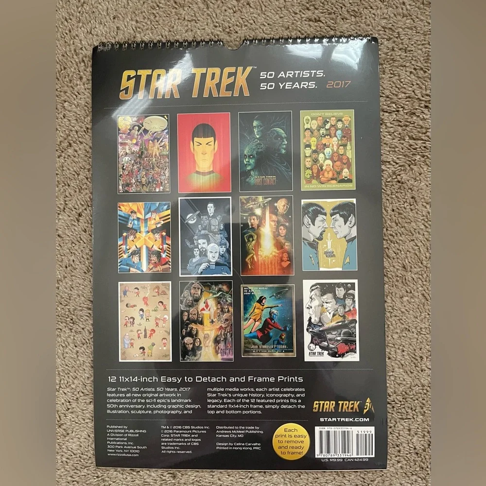 Star Trek 2017 Wall Calendar Prints 50 Artists. 50 Years Unopened